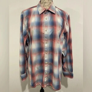 Tommy Bahama Jeans Button Down Long Sleeve Shirt  size Large Red/Blue Plaid